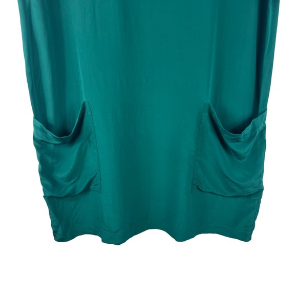 Joie 100% Silk Teal Blue Green Short Sleeve Pocket Dress Size XS Oversized - Picture 3 of 7